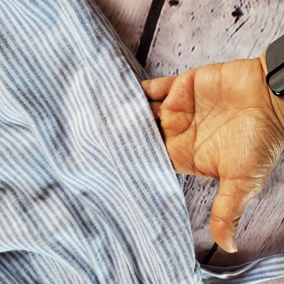 DRAPER JAMES RSVP Button Front Maxi Dress Sleeveless Linen Blend Blue Striped XL - Picture 11 of 15